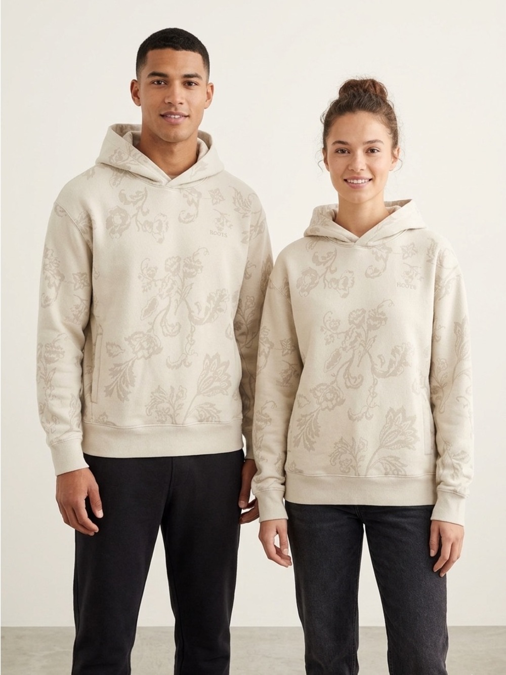 Organic Cotton Blend Hoodie Roots One Canada Floral Beige Cream Gorpcore S Uni
